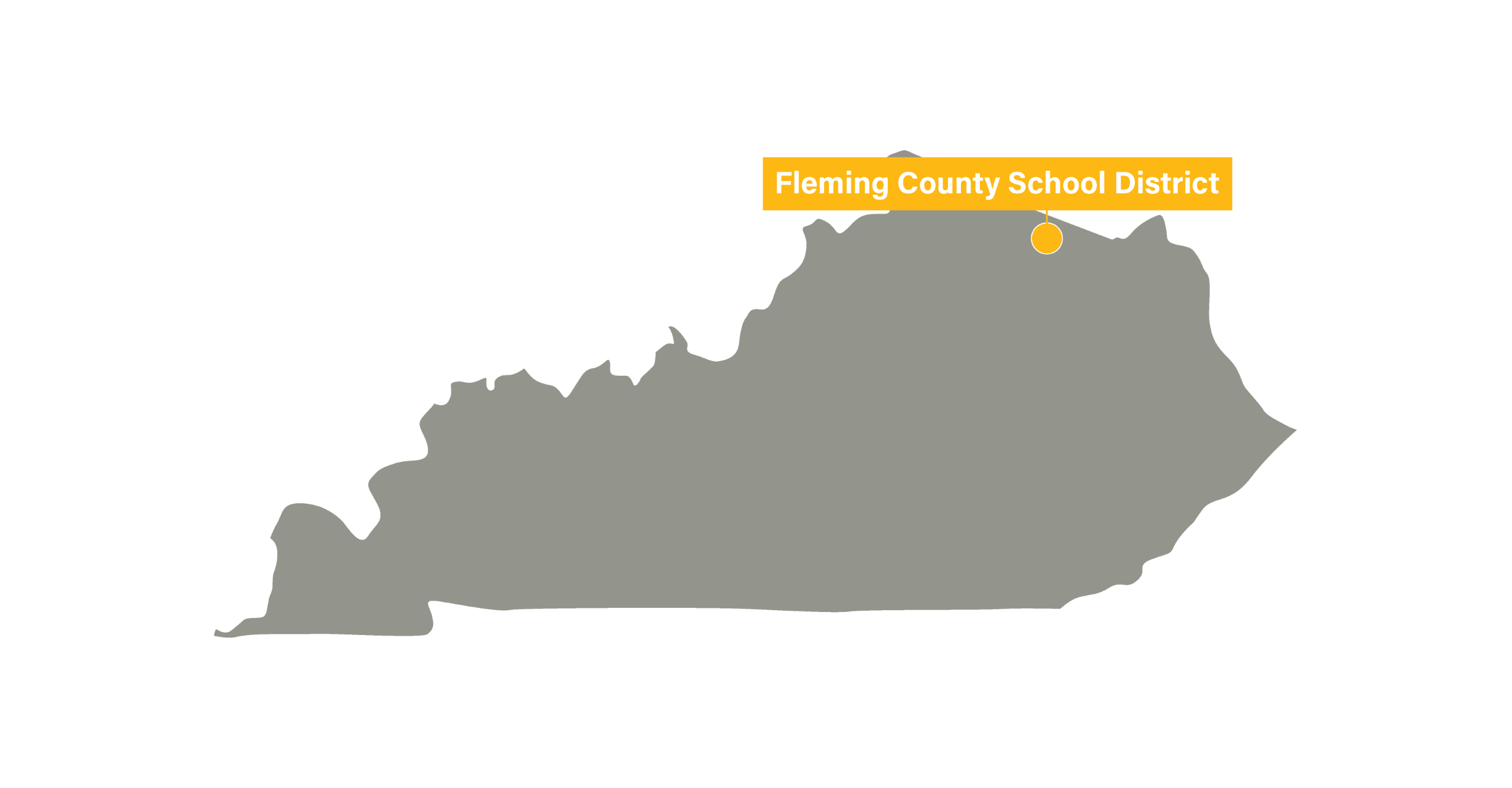 Map of Kentucky with a pin where Fleming County School District is located within the state.