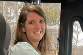 Picture of a person in a school bus, Katrina Morris