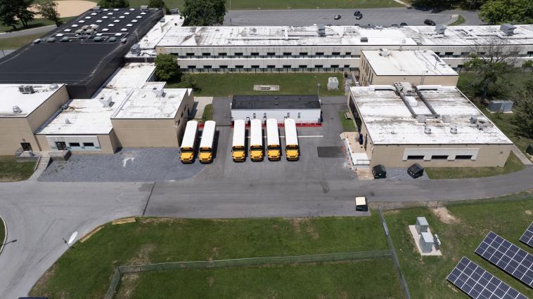 Steelton-Highspire School District’s 6 electric school buses at Steelton-Highspire High School.