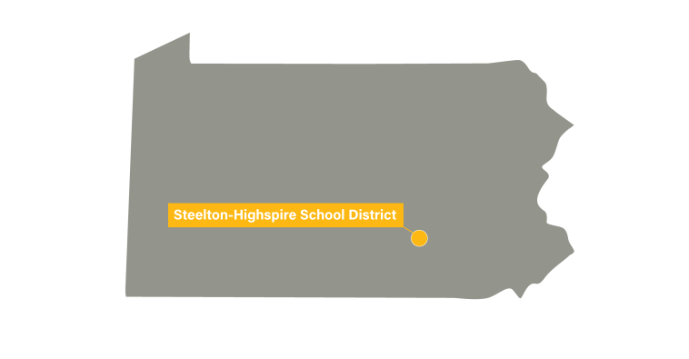 A map of Pennsylvania, showing Steelton in the southeast part of the state.