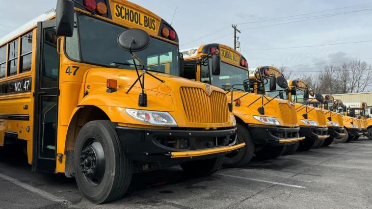 Electric school buses at Fleming County School District’s depot