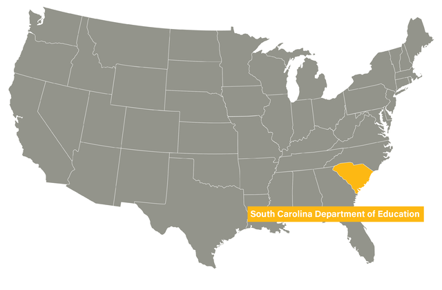 Map of United States with South Carolina filled with yellow.