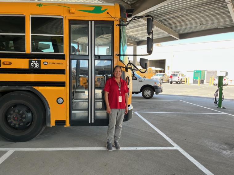 Margarita Villalobos says she prefers the electric school buses and now enjoys cleaner air. Photo by Margarita Villalobos.