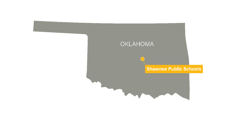 map of oklahoma with location of Shawnee Public Schools highlighted