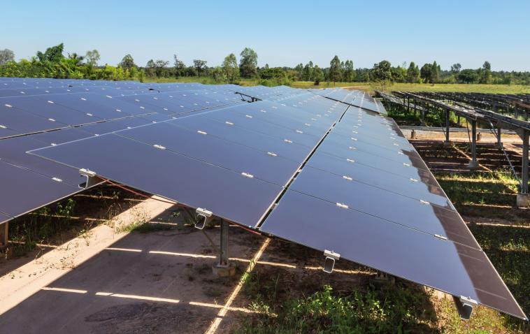 Solar panels in a field.