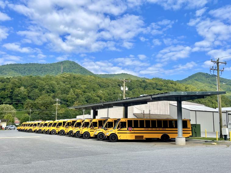 CBC bus depot, where solar canopy charges their ESBs. 