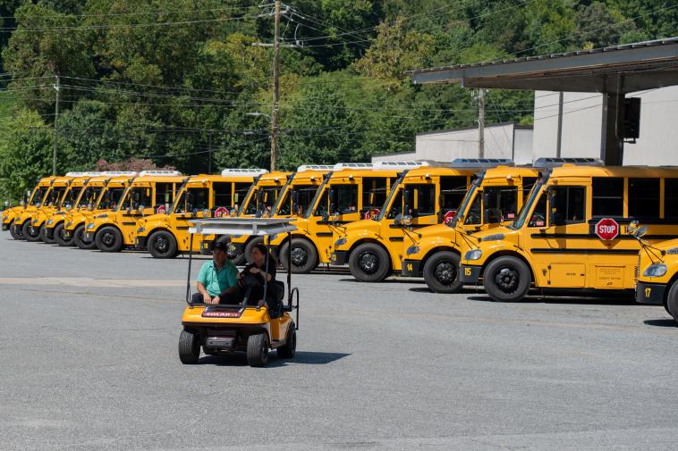 A golf cart retrofitted with solar and battery power at the Cherokee Boys Club.