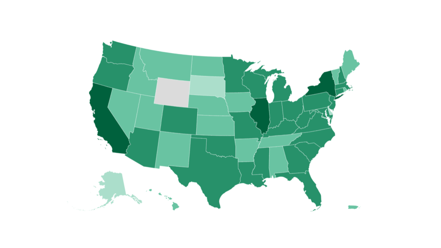 A map showing commitments to electric school buses across the U.S.