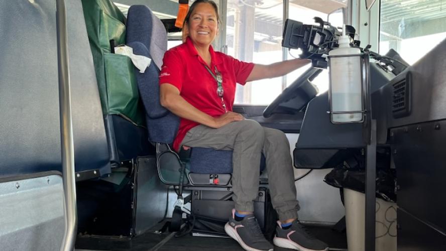 Margarita Villalobos in the SLCSD school bus.
